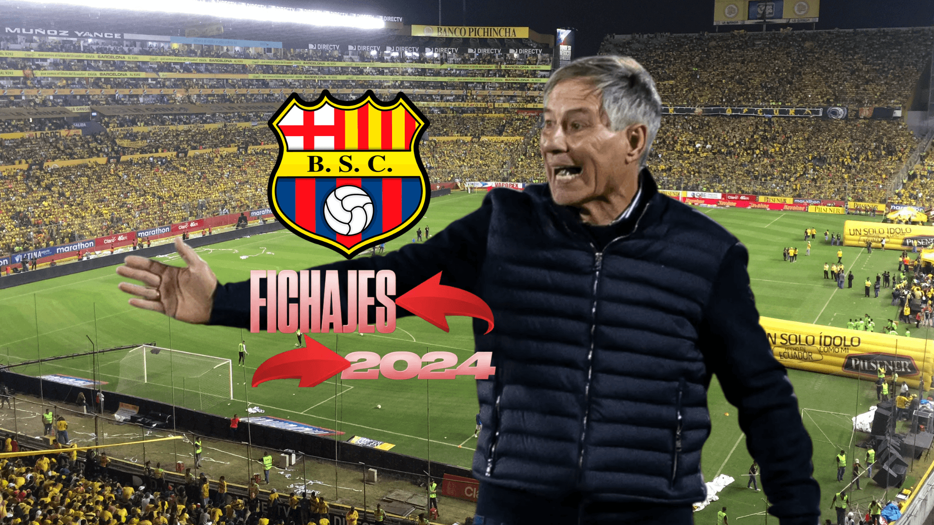 Ariel Holan dirigiendo, escudo de Barcelona SC. Foto tomada de: Barcelona SC