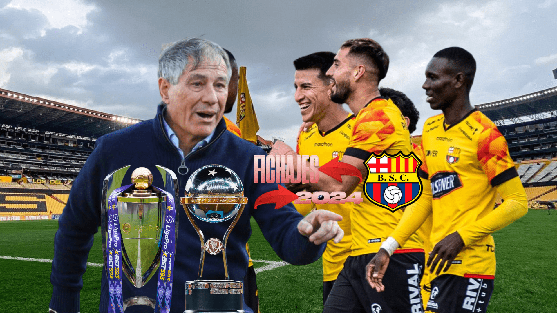 Ariel Holan dirigiendo, jugadores de Barcelona SC celebrando. Foto tomada de: Barcelona SC