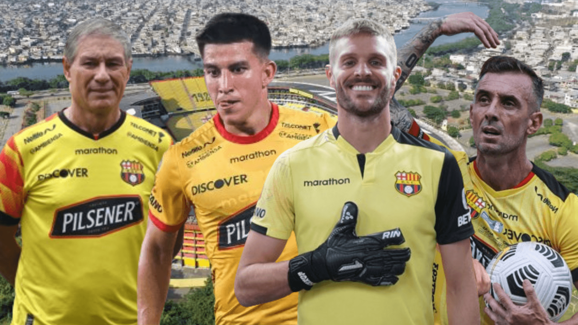 Ariel Holan, Fernando Gaibor, Javier Burrai y Damián Díaz (Foto tomada de: Barcelona SC/API/Primicias)