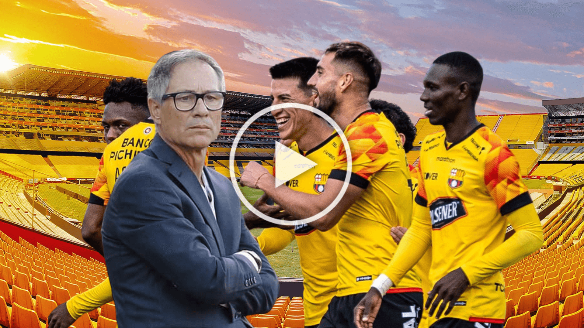Ariel Holan serio, jugadores de Barcelona SC celebrando. Foto tomada de: Barcelona SC