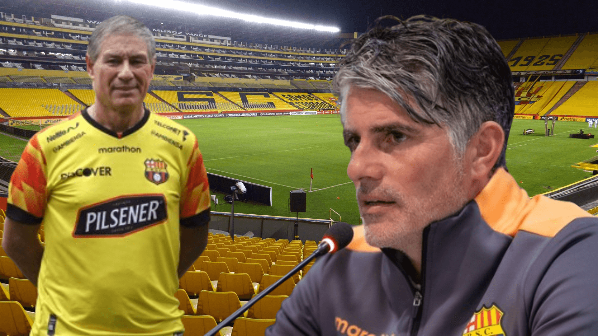 Ariel Holan y Diego López en el Estadio Monumental (Foto tomada de: La Hora/Barcelona SC)