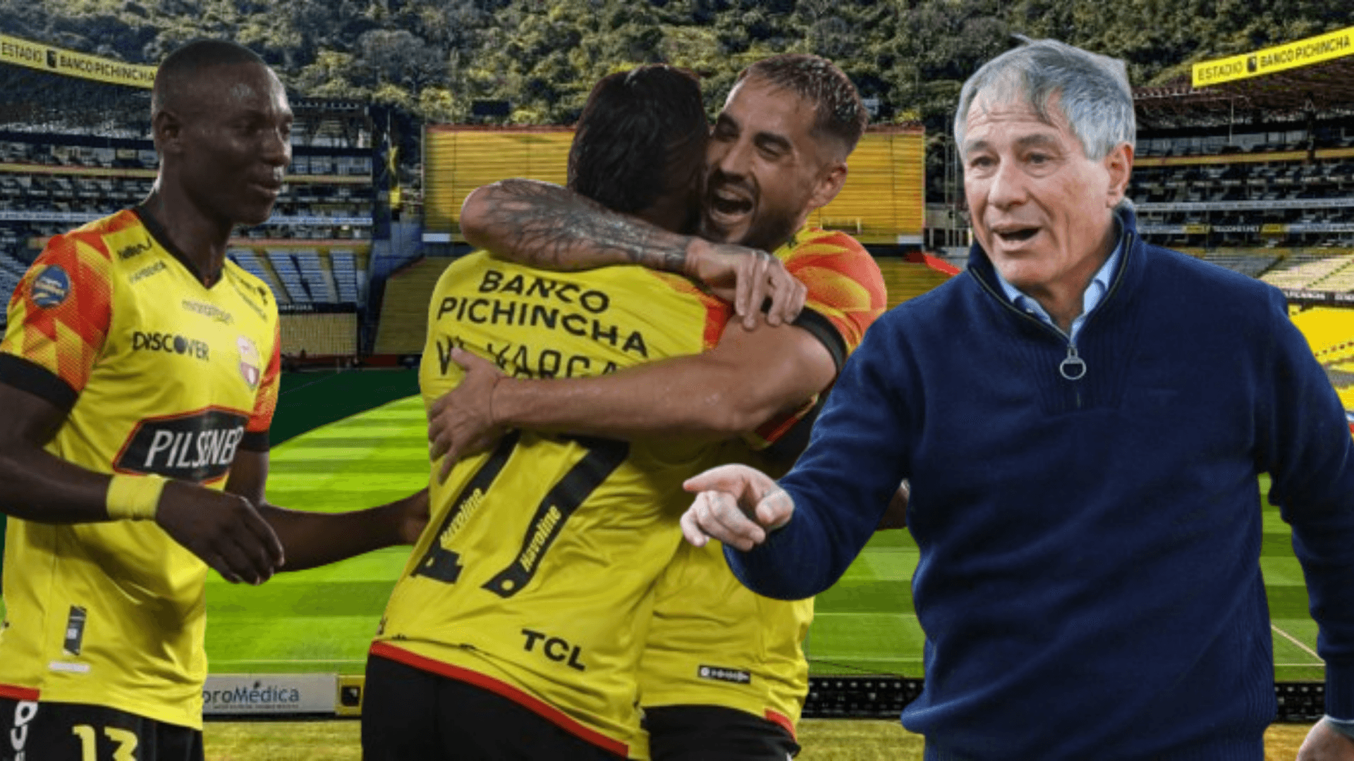 Ariel Holan y los jugadores de Barcelona SC en el Estadio Monumental (Foto tomada de: Barcelona SC/API)