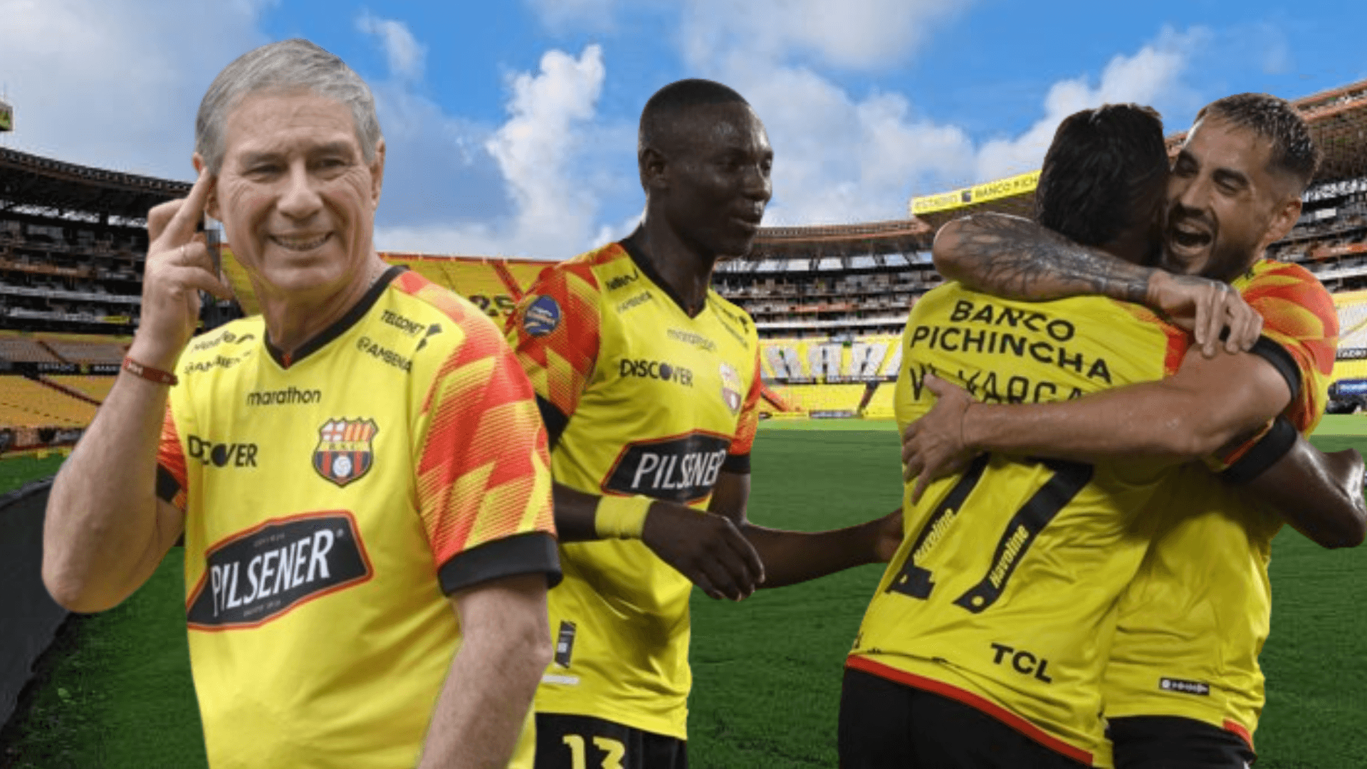 Ariel Holan y los jugadores de Barcelona SC en el Estadio Monumental (Foto tomada de: Barcelona SC/Barcelona SC/API)