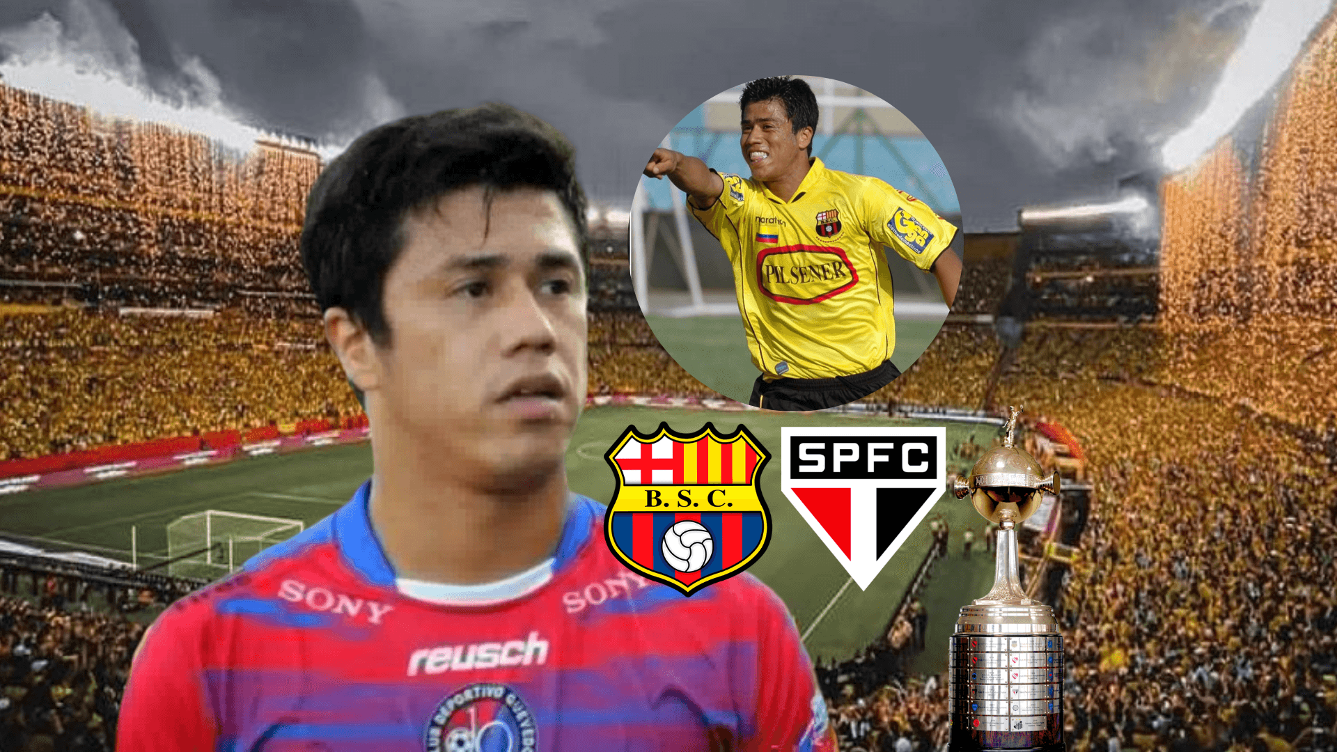 Armando Paredes preocupado y con la camiseta de BSC, escudos de BSC y Sao Paulo. Foto tomada de: Un solo Ídolo