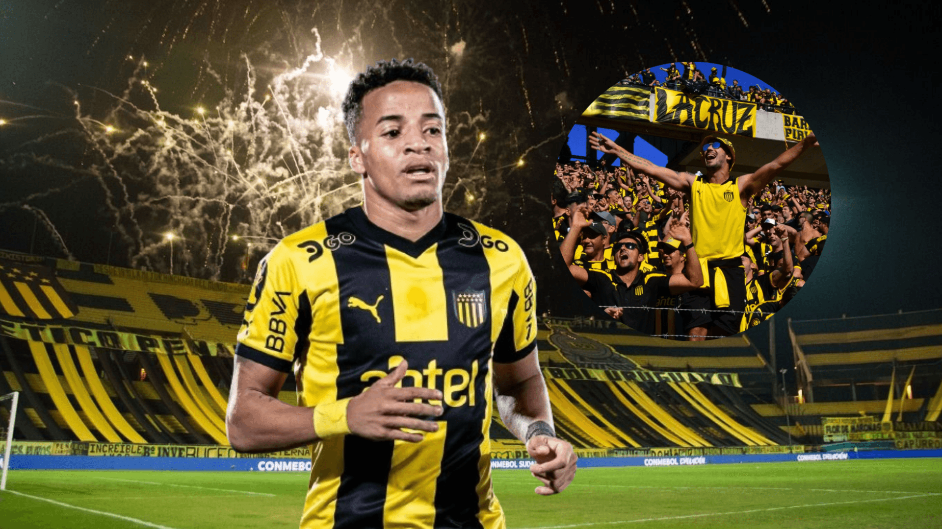 Byron Castillo en el estadio de Peñarol con los aficionados del equipo