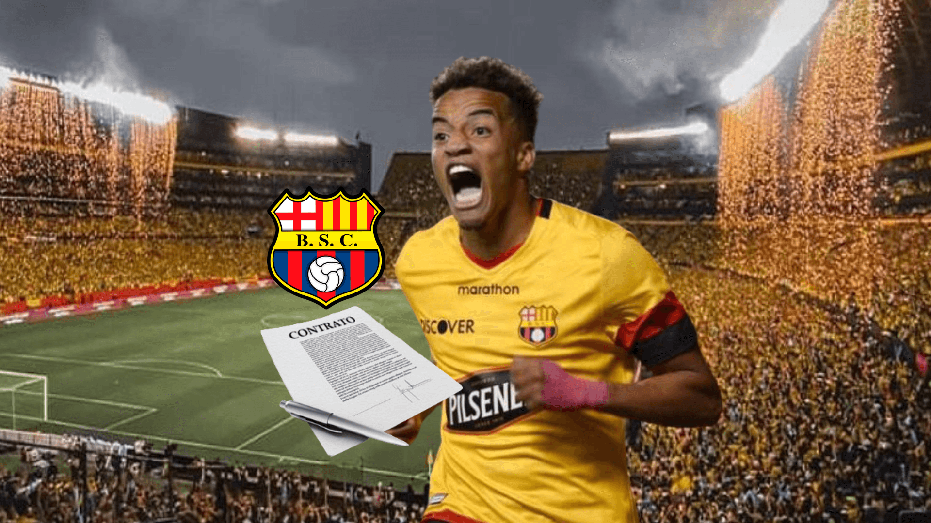 Byron Castillo, escudo BSC. Foto tomada de: Ecuavisa/Barcelona SC