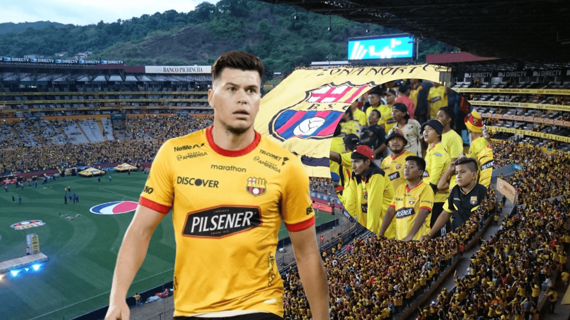 Carlos Rodríguez en el estadio Monumental y la hinchada de Barcelona SC