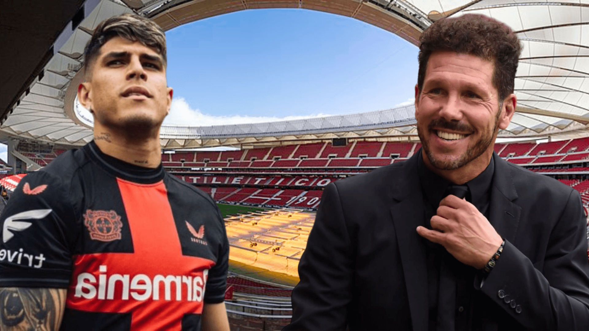 Cholo Simeone y Piero Hincapié en el Estadio Metropolitano (Foto tomada de: Wikipedia/ESPN/Goal)