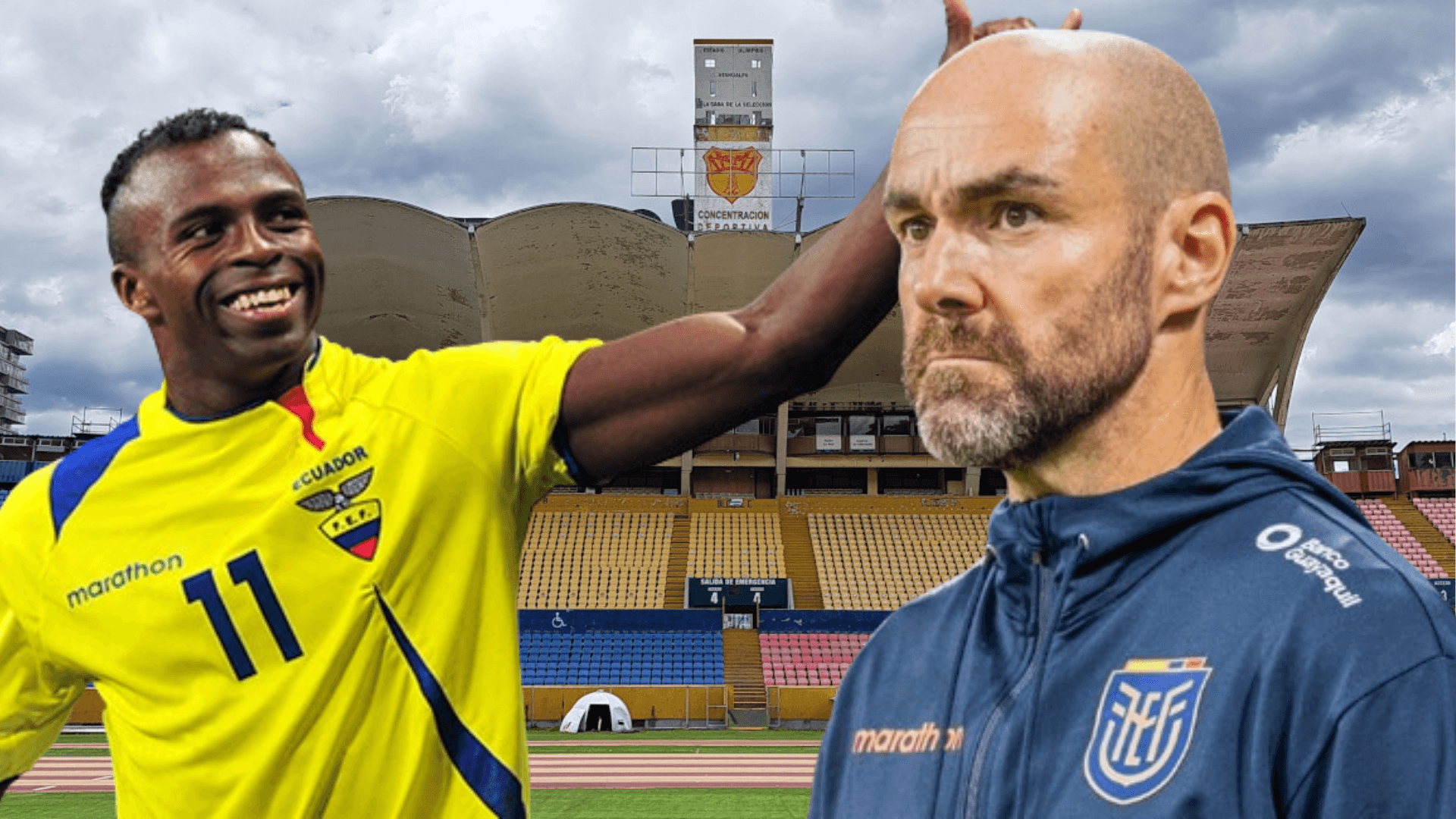 Chucho Benítez y Félix Sánchez en el Estadio Olímpico Atahualpa (Foto tomada de: Primicias/Conmebol/FEF)