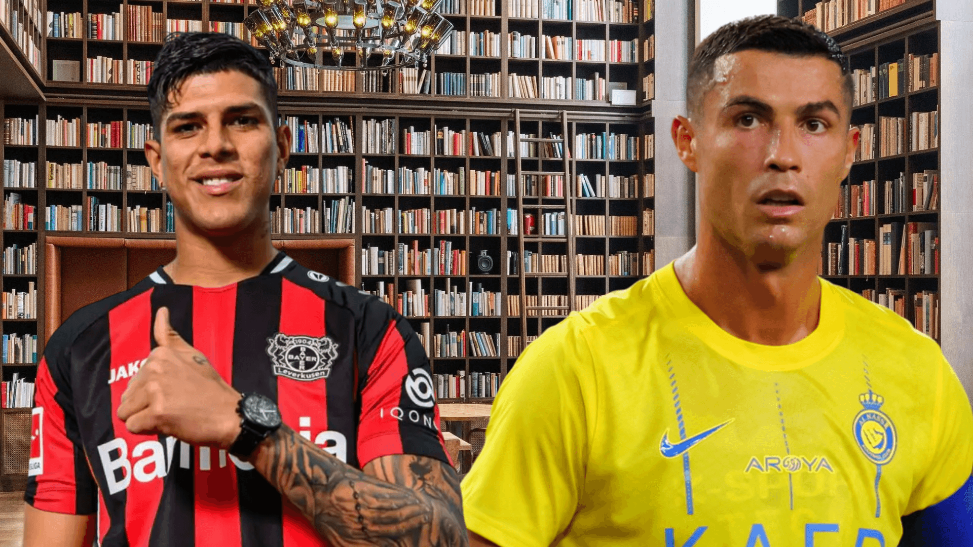 Cristiano Ronaldo y Piero Hincapié en una biblioteca (Foto tomada de: Architectural/Transfermarkt/Piero Hincapié)