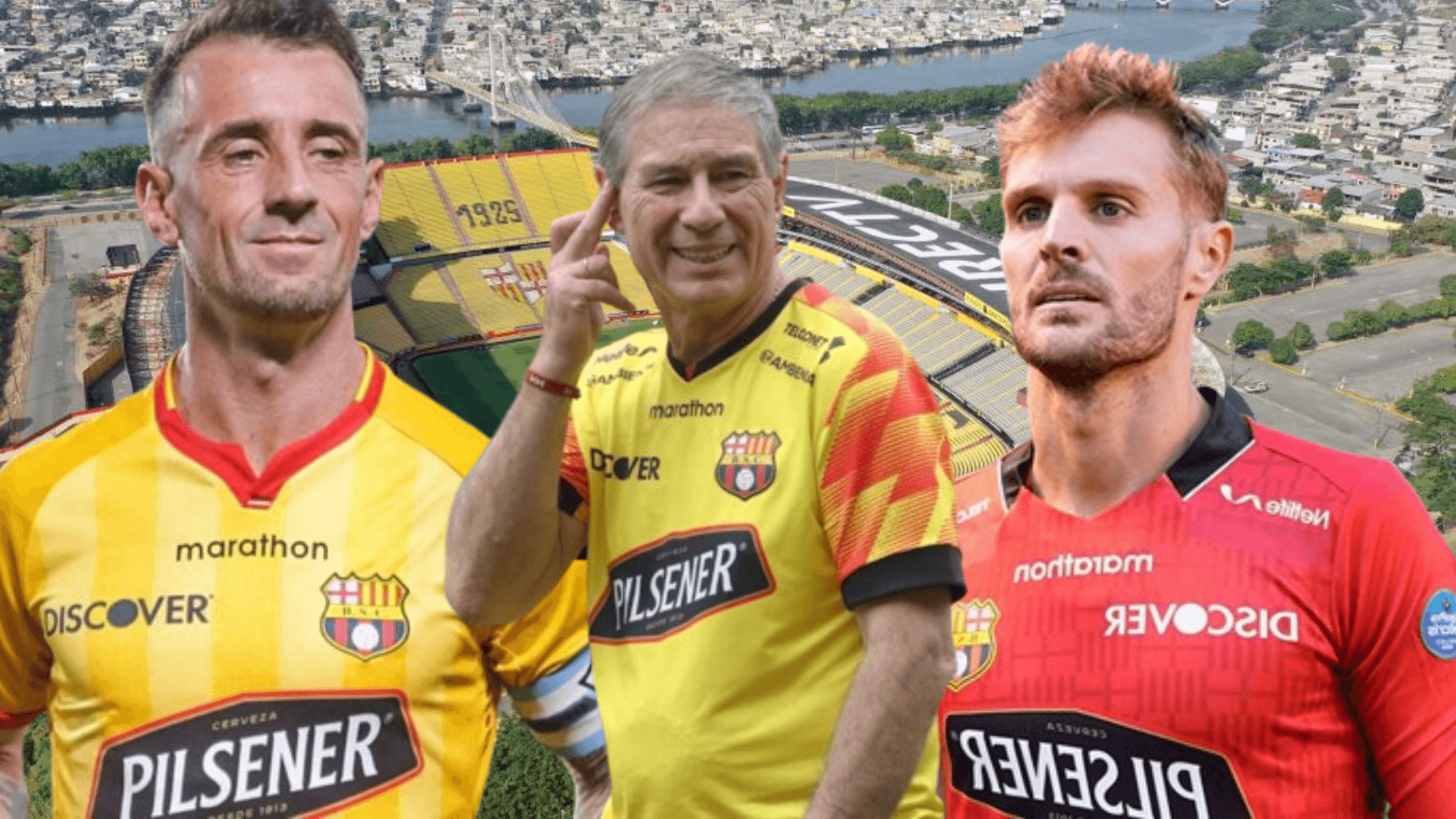 Damián Díaz, Ariel Holan y Javier Burrai (Foto tomada de: Barcelona SC/API)