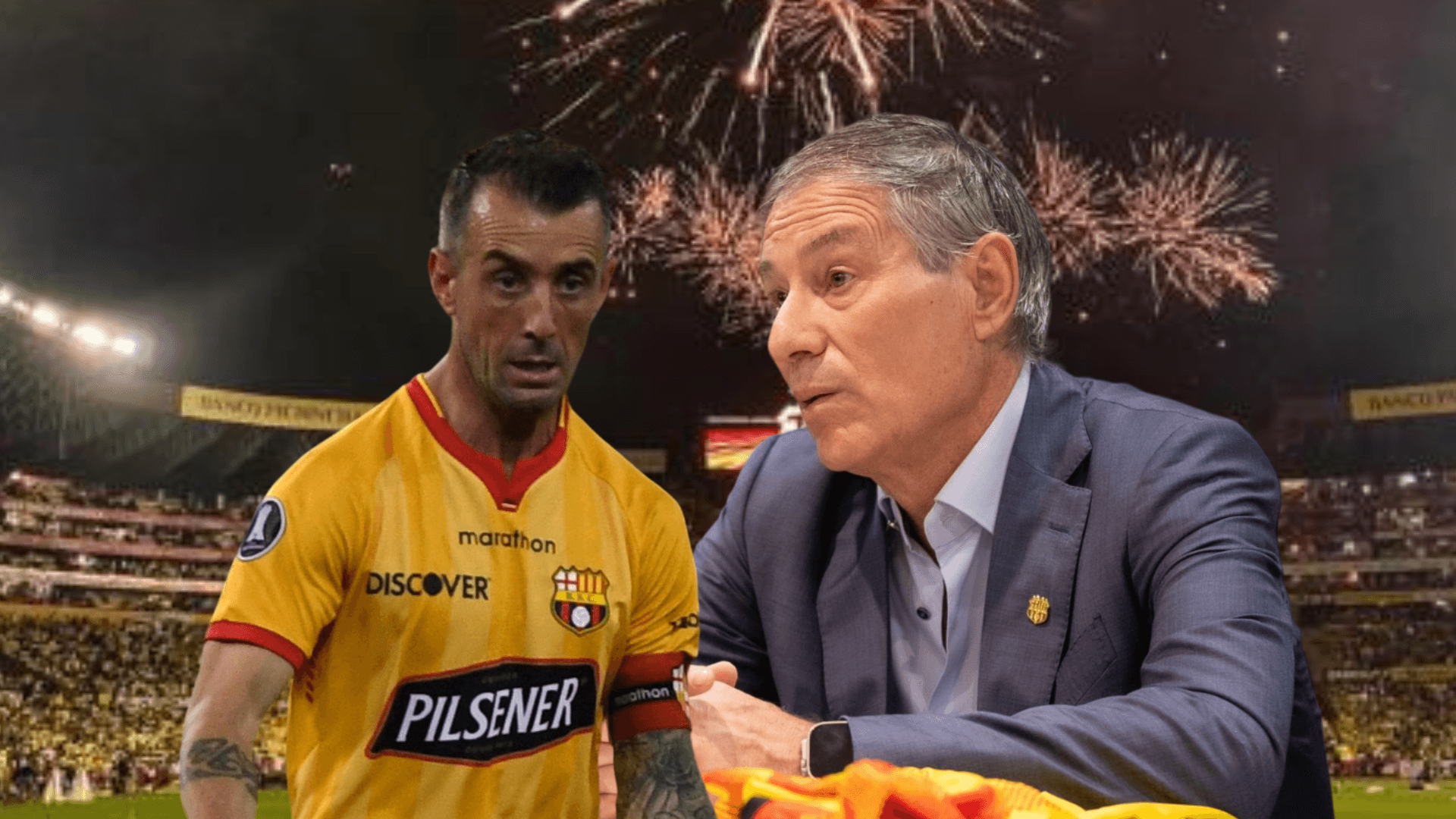 Damián Díaz preocupado, Ariel Holan hablando. Foto tomada de: Barcelona SC