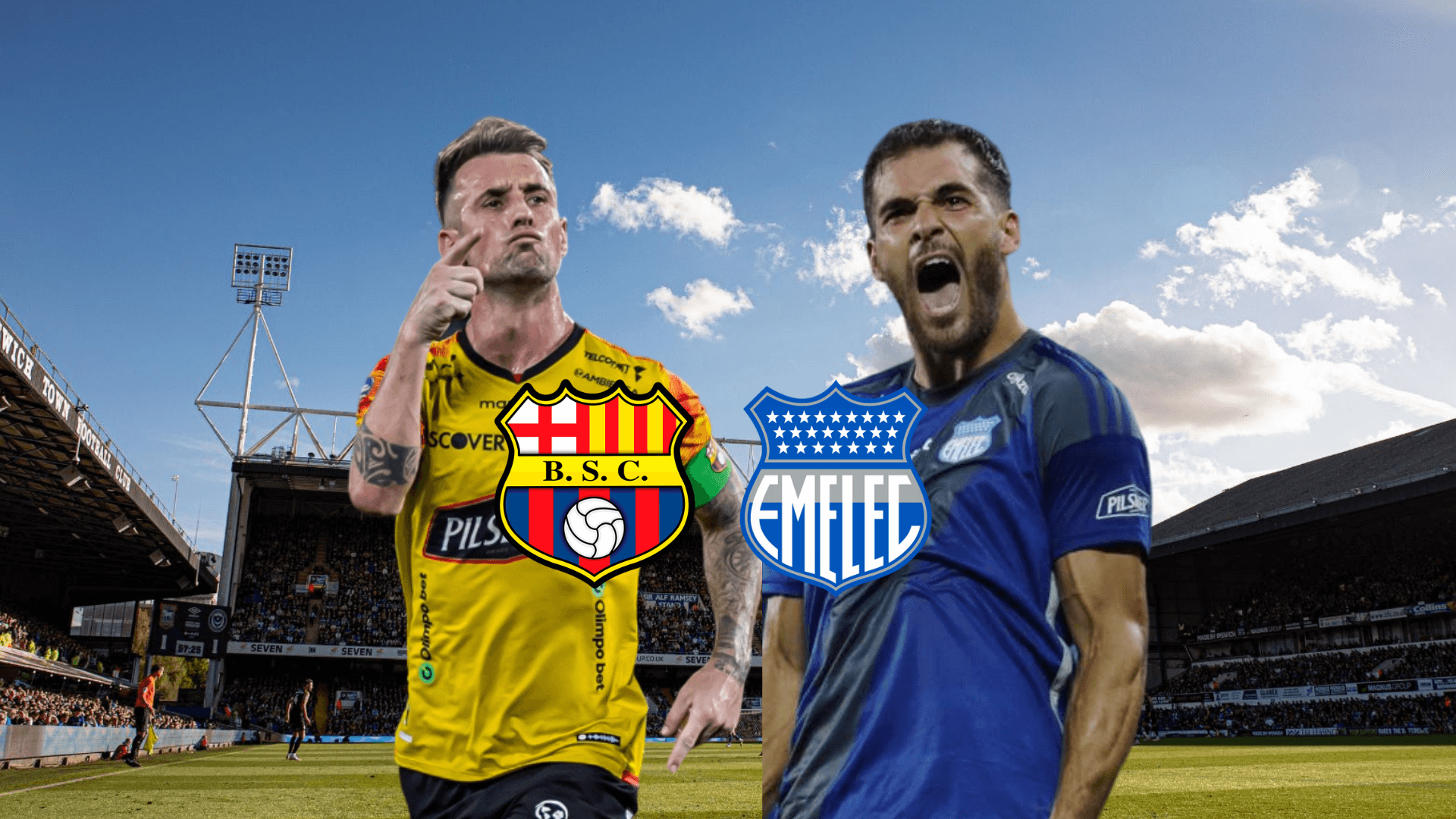 Damian Diaz señalando, Facundo Castelli gritando. Foto tomada de: Barcelona SC/Emelec