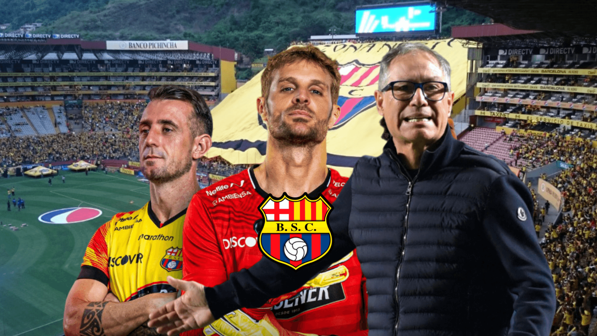 Damián Díaz serio, Javier Burrai posando, Ariel Holan dando indicaciones. Foto tomada de: Barcelona SC
