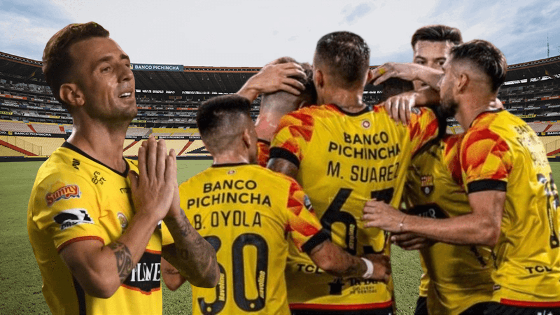 Damián Díaz y jugadores de Barcelona SC (Foto tomada de: Municipio de Guayaquil/API)