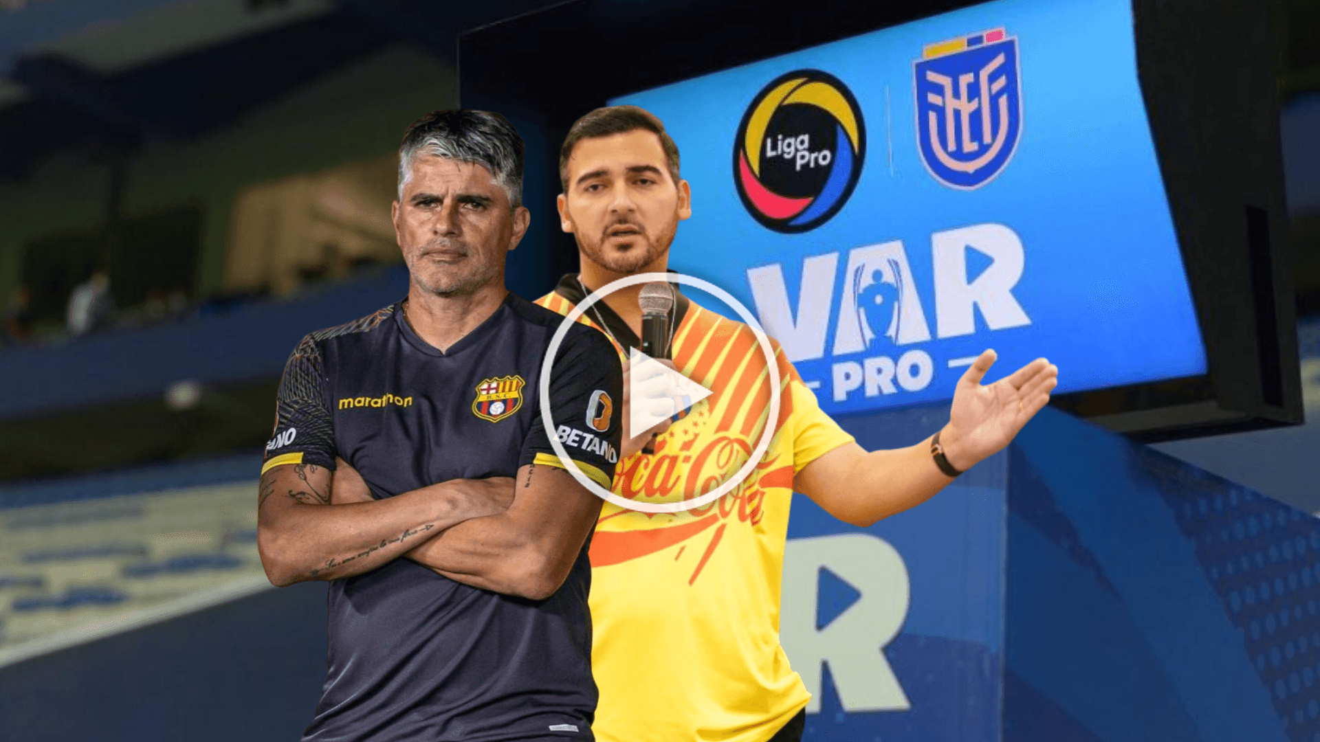 Diego López enojado, Antonio Álvarez hablando, VAR Liga Pro. Foto tomada de: API/Barcelona SC