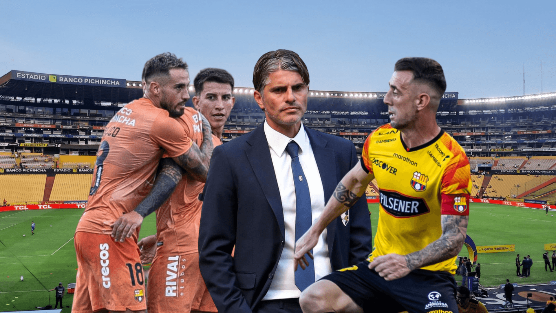 Diego López molesto con los jugadores de Barcelona SC en el estadio Monumental
