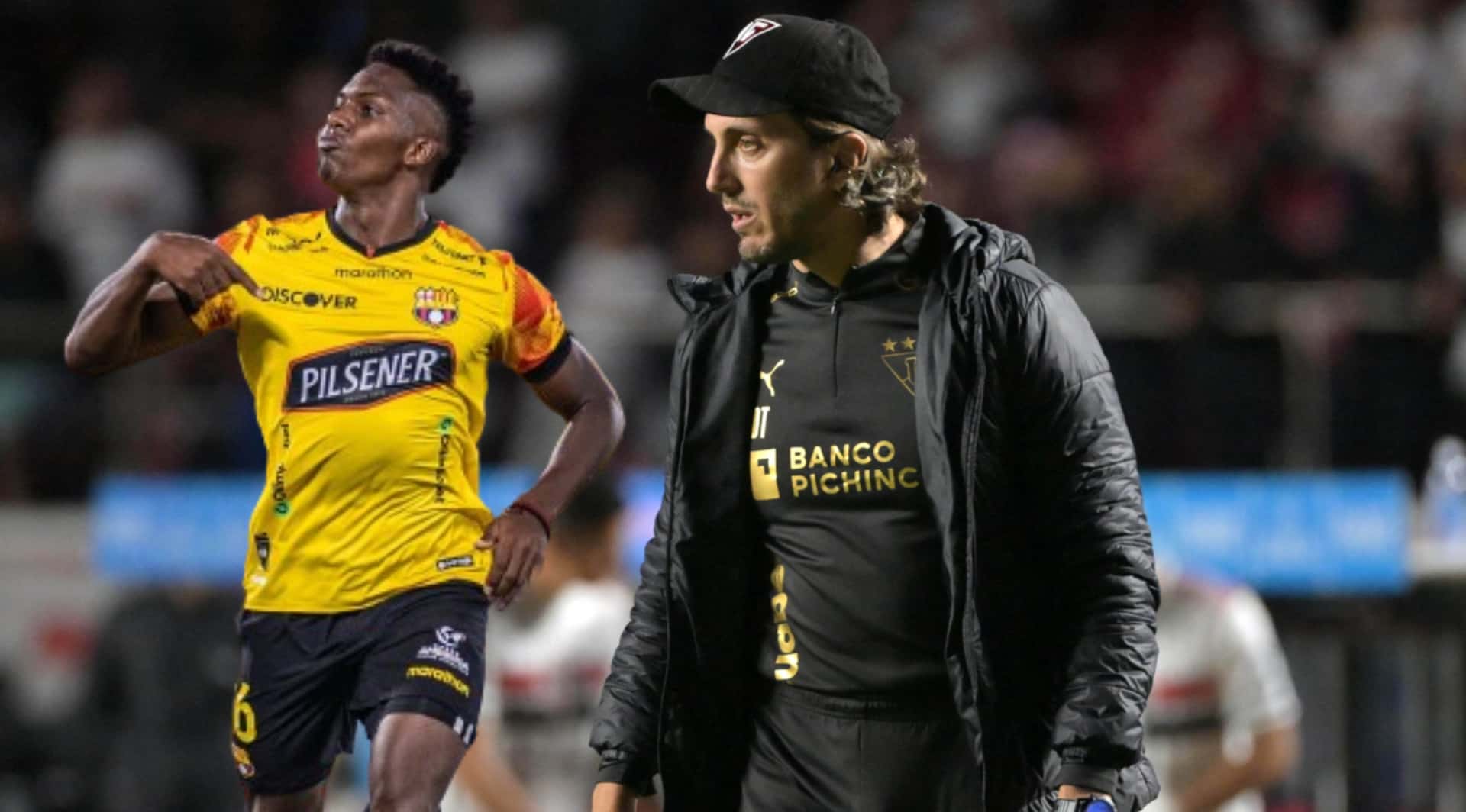 Djorkaeff Reasco celebrando con Barcelona SC, al lado Luis Zubedía con rostro de preocupación. FOTO: Primicias