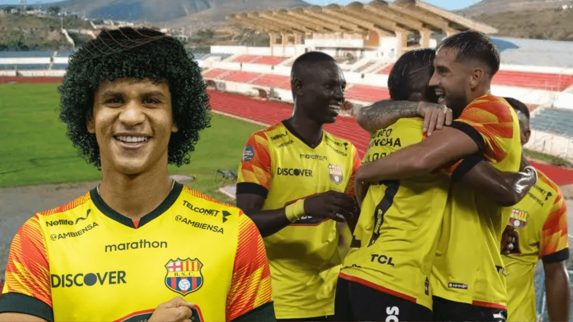 Eduard Bello y Jugadores de Barcelona SC (Foto tomada de: Municipalidad de Ibarra/API/Barcelona SC)