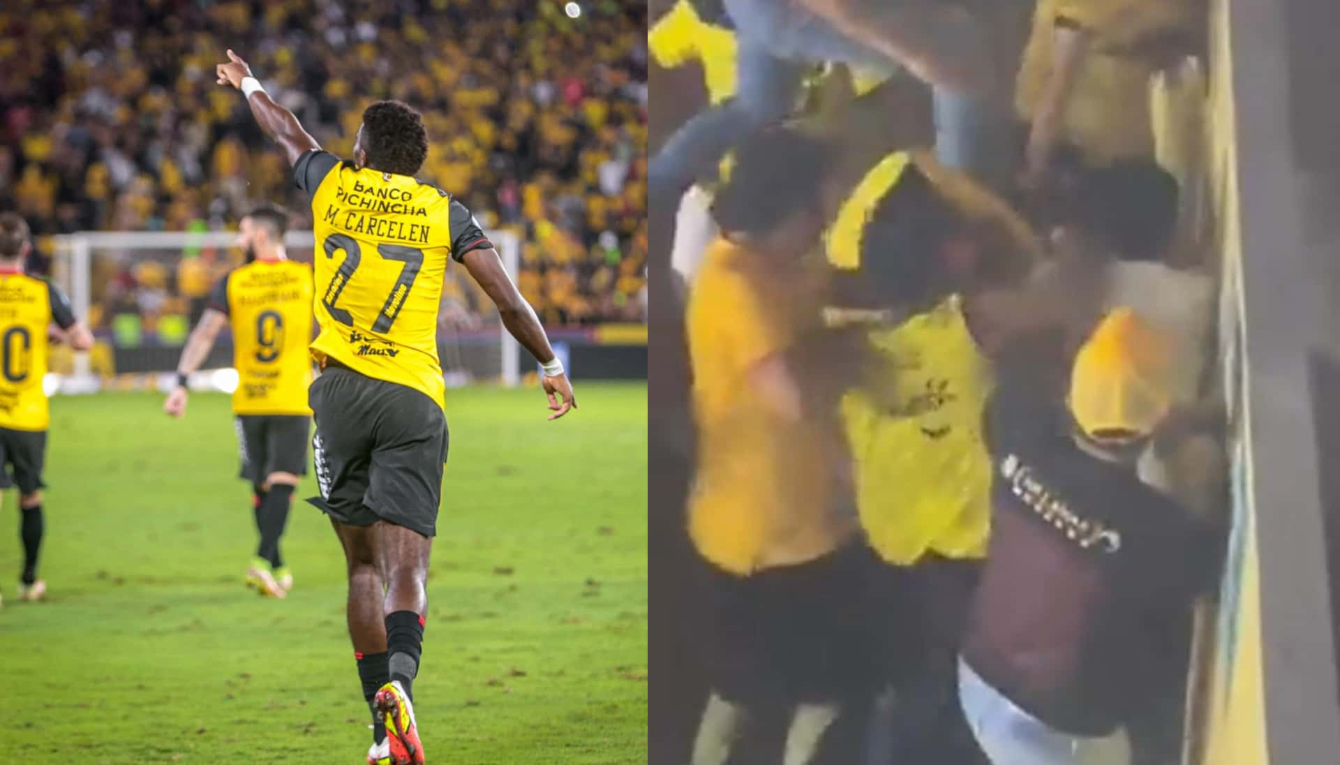 El hincha del Club Sport Emelec encendió una bengala y esto no fue bien visto por los hinchas de Barcelona