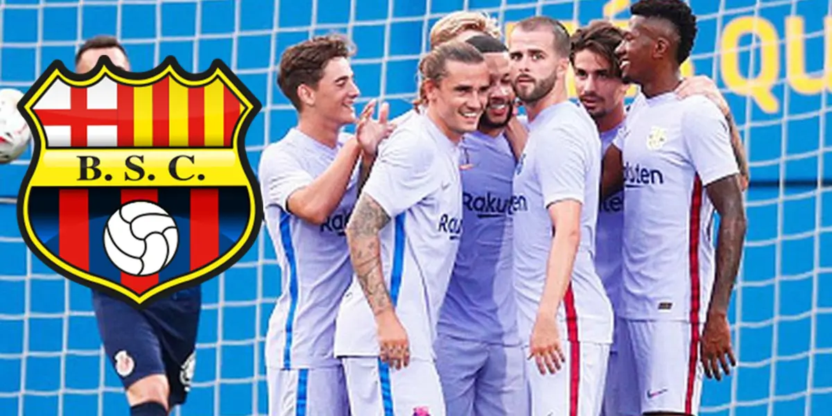 En España también están pendientes de Barcelona SC y uno de sus jugadores se puso la camiseta para entrenar