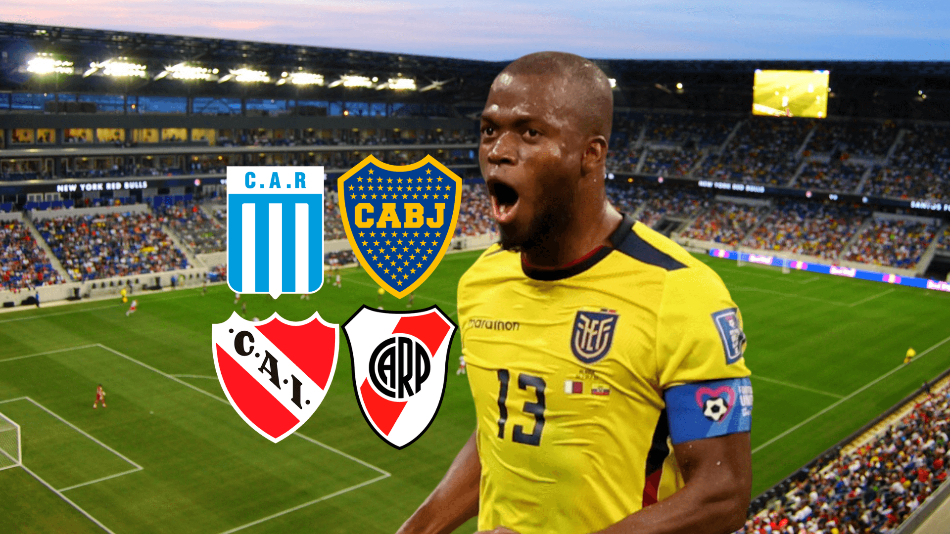 Enner Valencia gritando, escudos equipos argentinos. Foto tomada de: API/Pes Logos