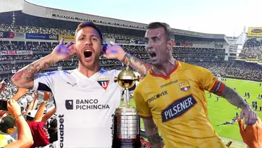 Ezequiel Piovi festejando el gol y Damián Díaz molesto con la Copa Libertadores