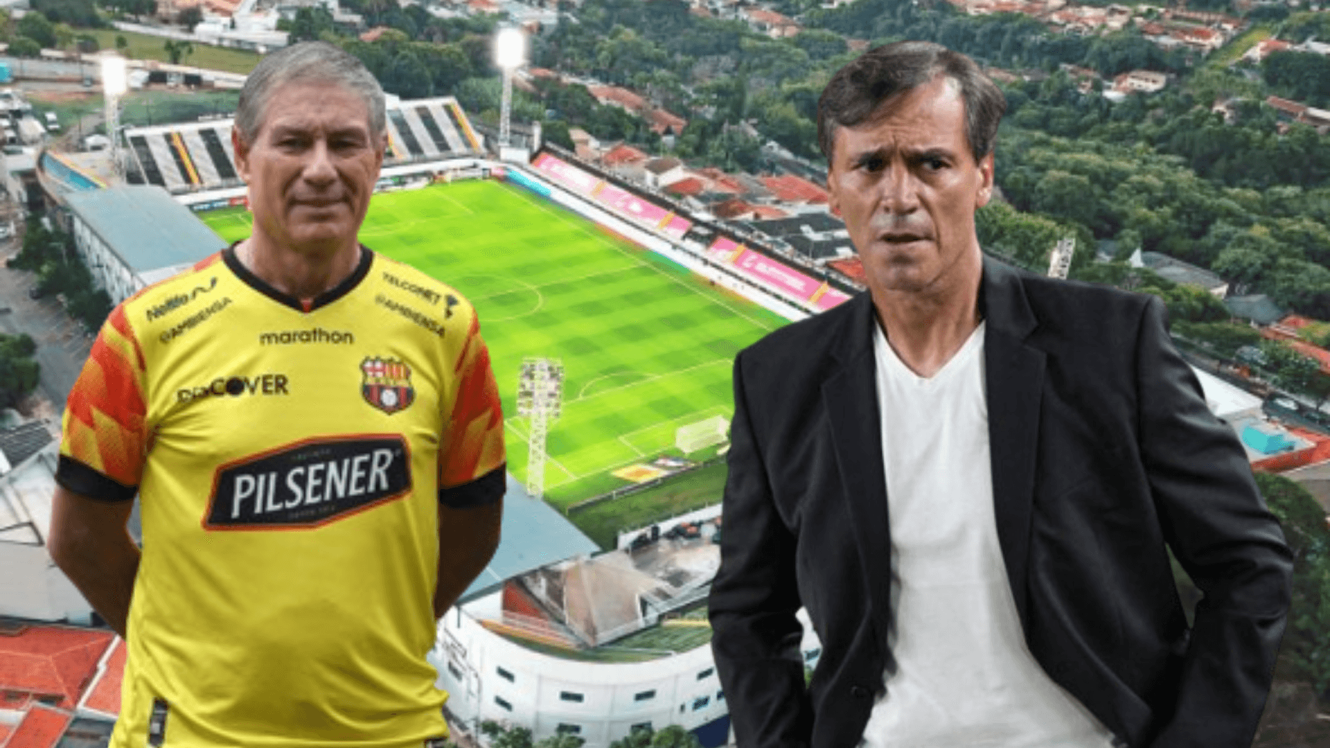 Fabián Bustos y Ariel Holan (Foto tomada de: Bragantino/Barcelona SC/API)