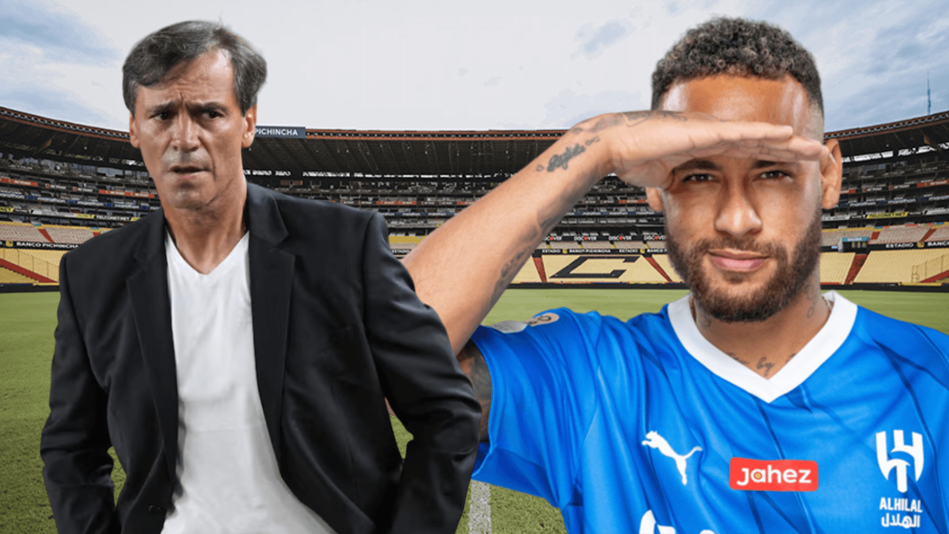 Fabián Bustos y Neymar (Foto tomada de: Municipio de Guayaquil/El Universo/DAZN)