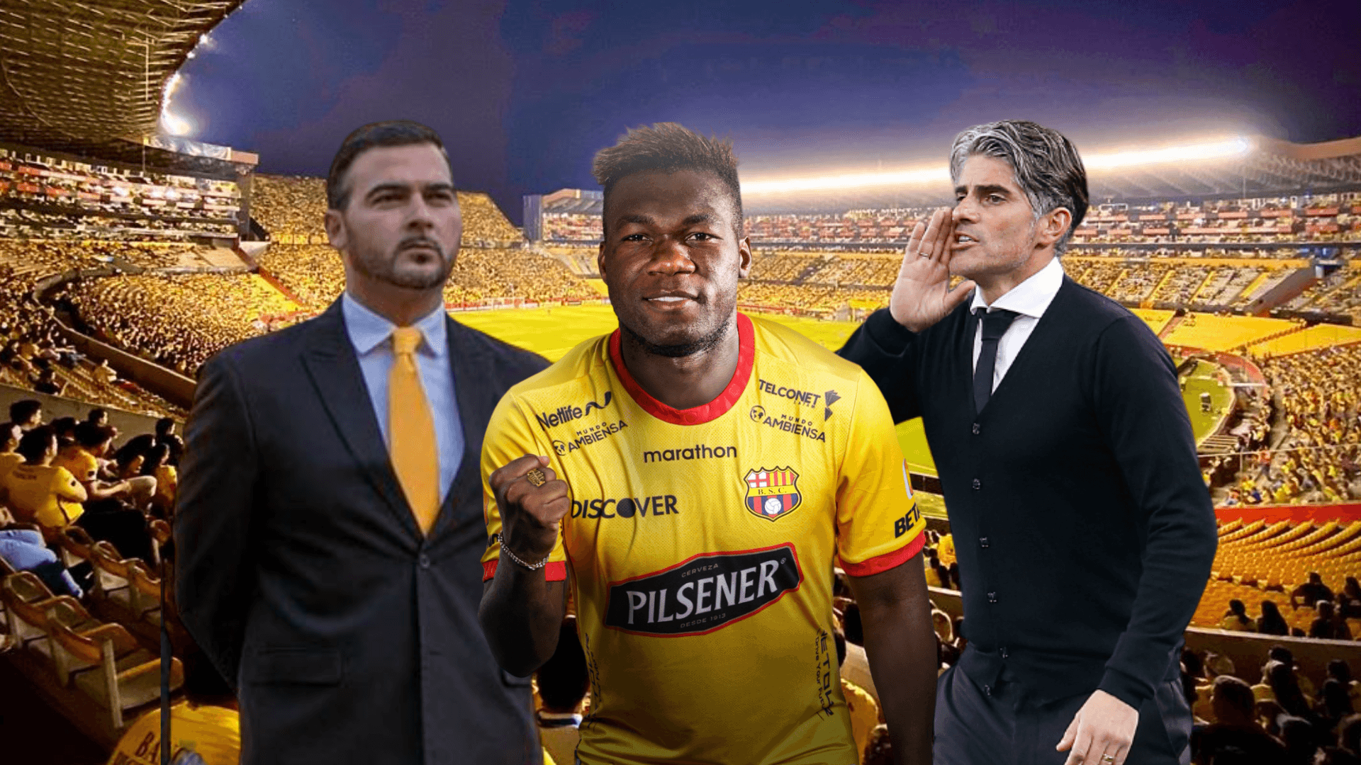 Felipe Caicedo con los directivos Antonio Alvárez y Diego López