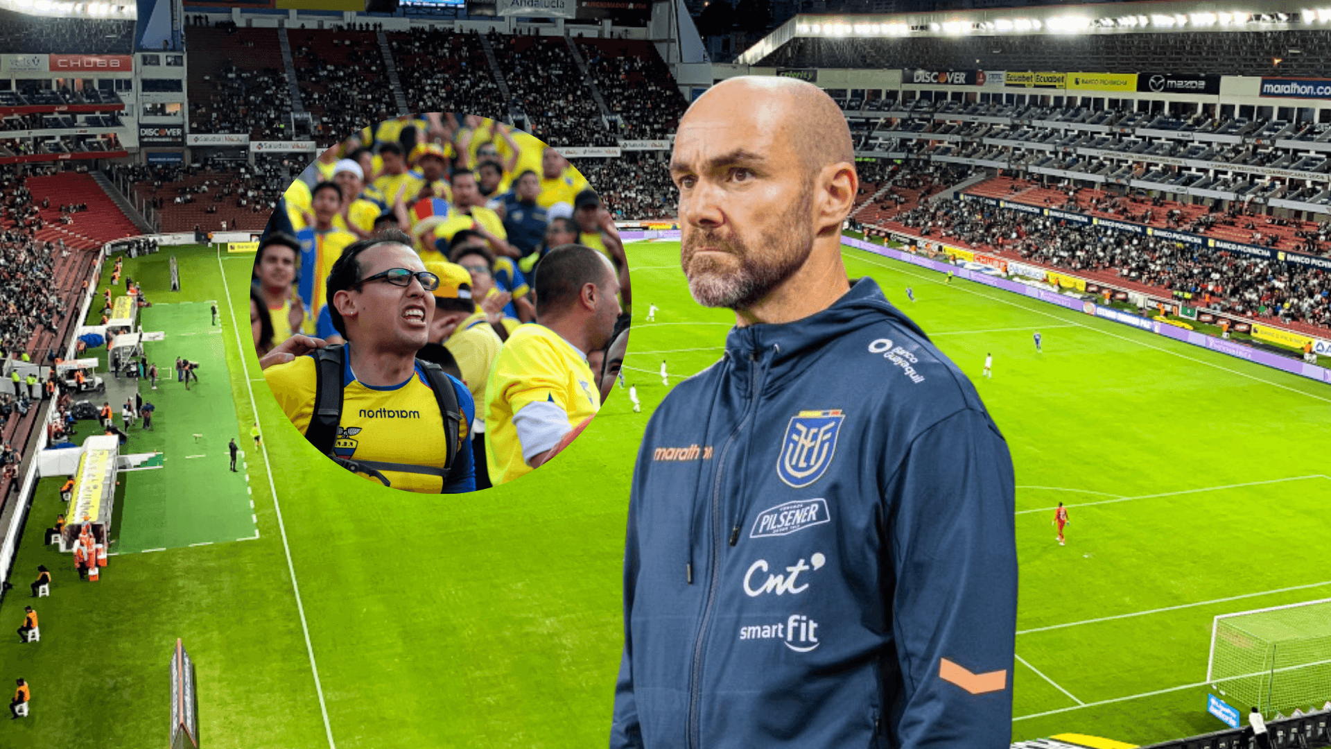 Félix Sánchez serio, hinchas de Ecuador enojados. Foto tomada de: API/La Tri