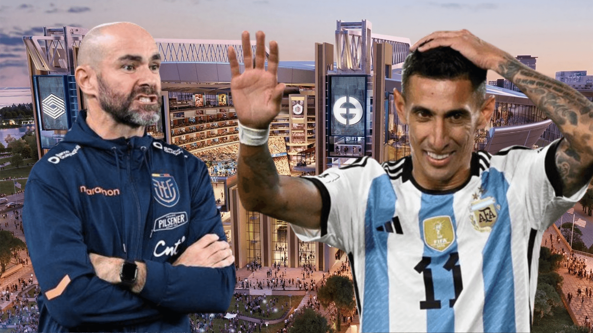 Félix Sánchez y Ángel Di María en Soldier Field (Foto tomada de: CoStar/AFP/La Tri)