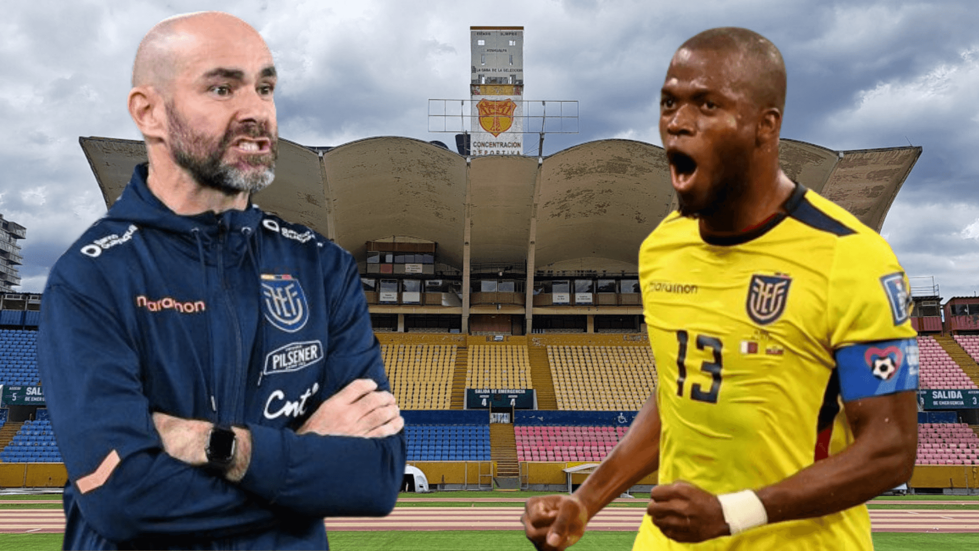 Félix Sánchez y Enner Valencia en el Estadio Olímpico Atahualpa (Foto tomada de: Primicias/La Tri)