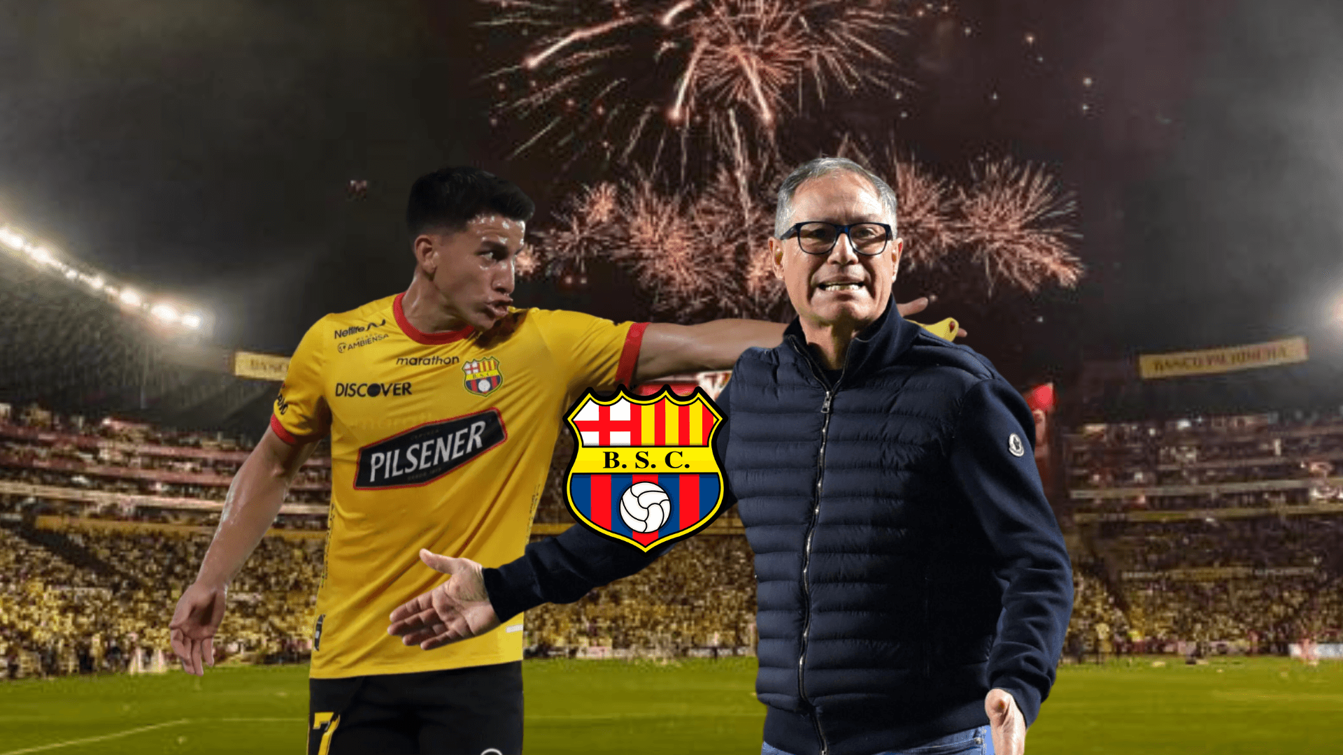 Fernando Gaibor señalando, Ariel Holan dirigiendo. Foto tomada de: Barcelona SC