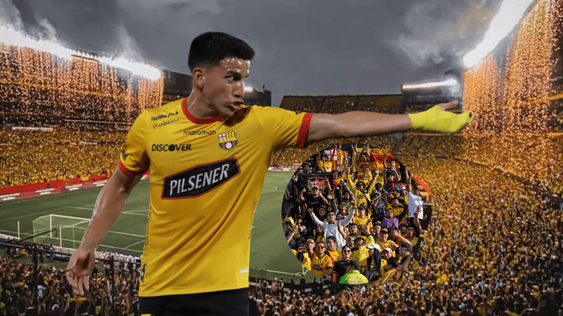 Fernando Gaibor señalando enojado, hinchada. BSC. Foto tomada de: Barcelona SC