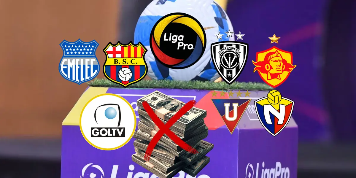 Fondo Liga Pro y escudos de los equipos ecuatorianos, dinero y GolTV. Foto tomada de: LigaPro/PESLogos