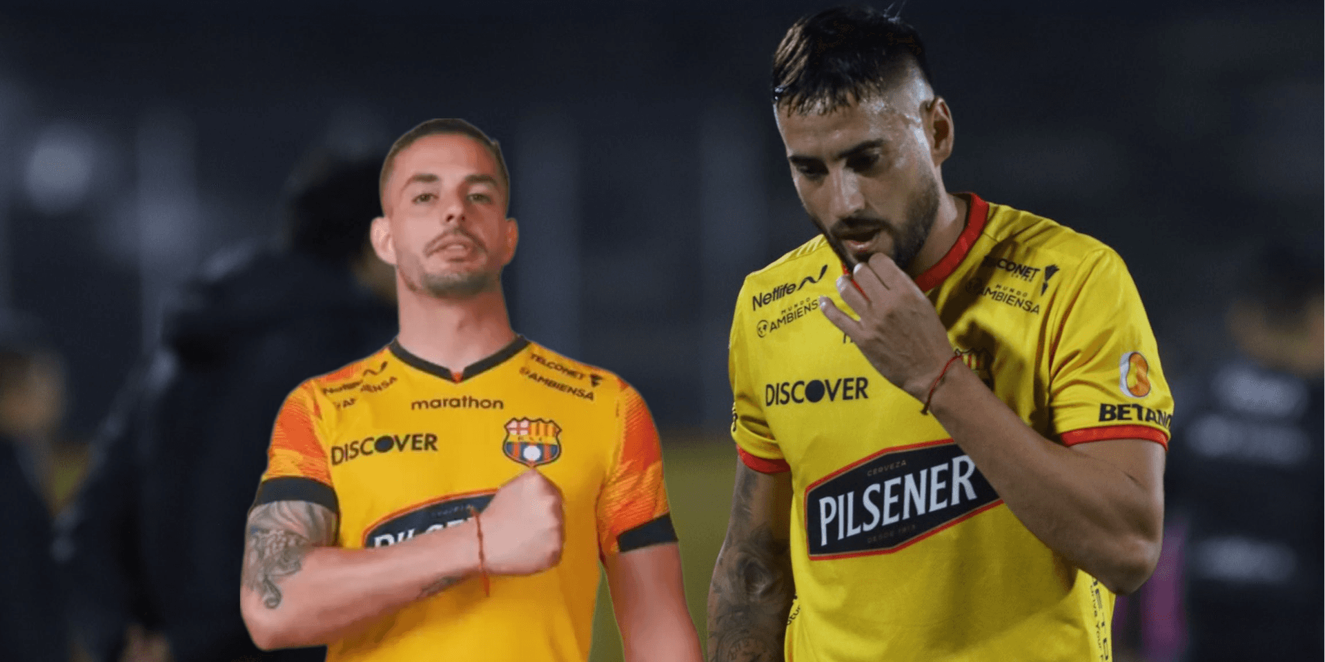 Francisco Fydriszewski y Octavio Rivero con la camiseta de Barcelona SC (Fuente: Radio Huancavilca / DirecTV Sports)