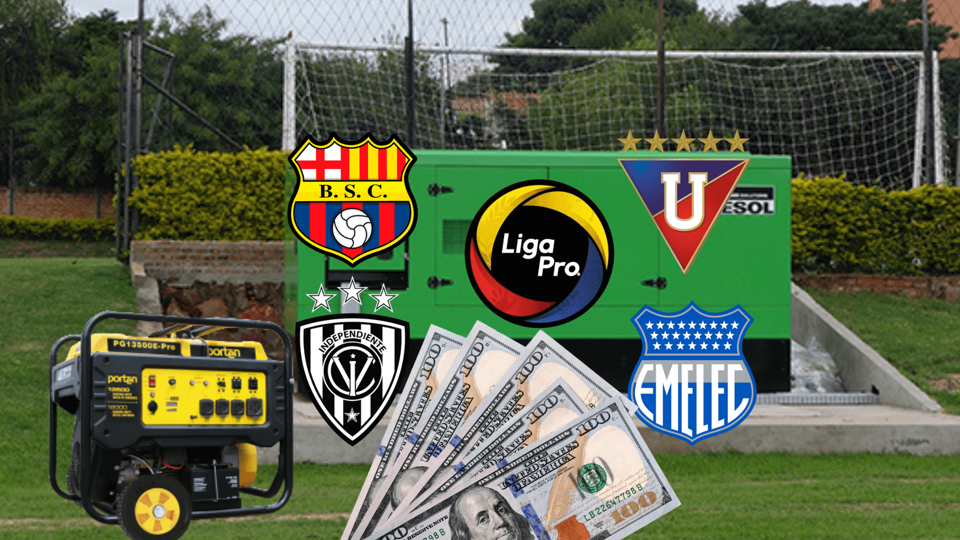 Generador de energía, escudos de Barcelona SC, Liga de Quito, Emelec, IDV. Foto tomada de: Inmesol/Pintulac/Pes Logos