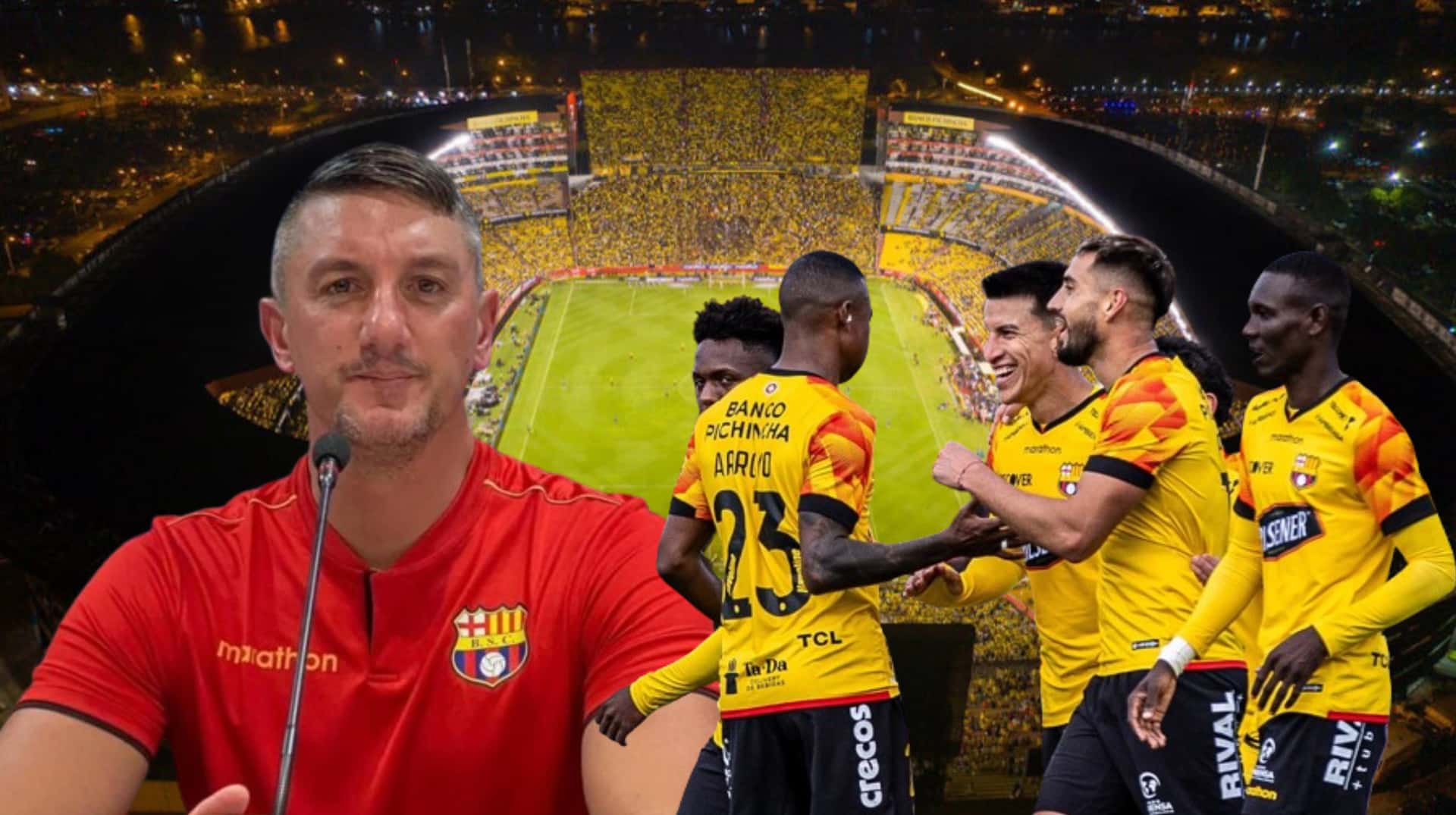 Germán Corengia brindando declaraciones, al lado los jugadores de BSC. FOTO: Primicias