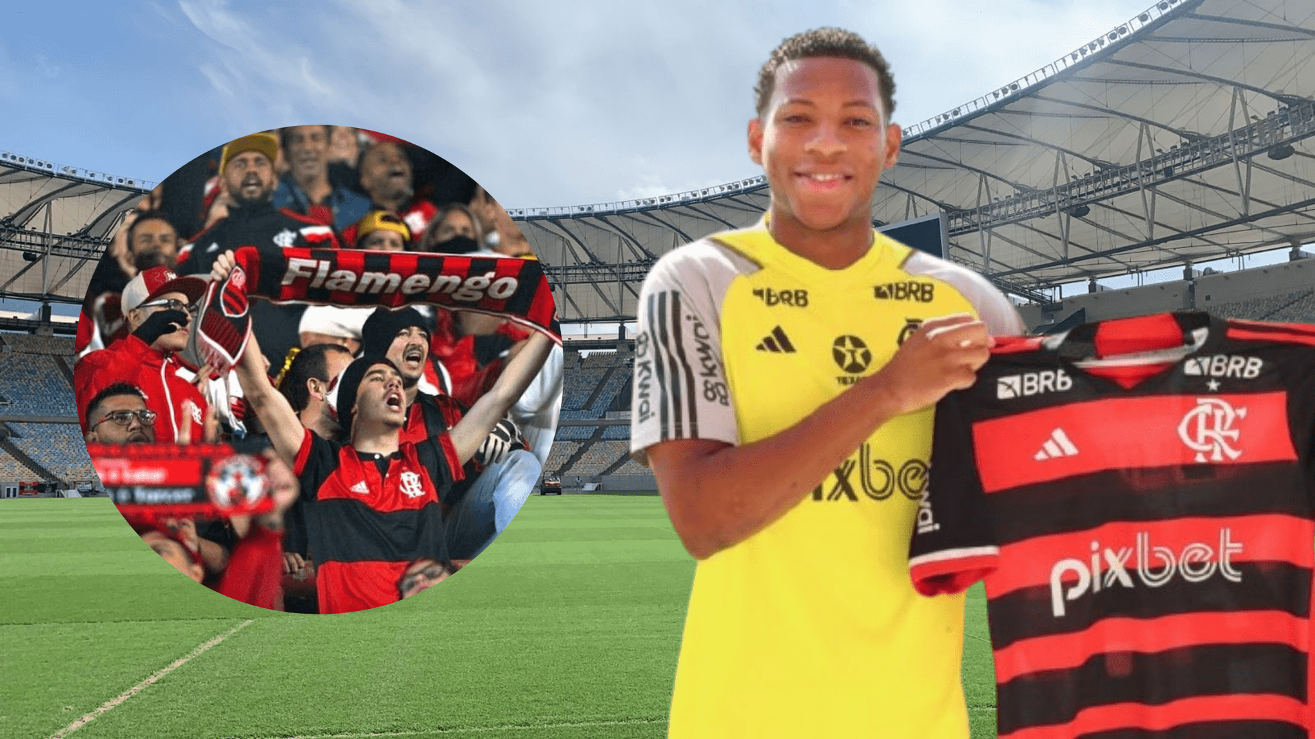 Gonzalo Plata e hinchas de Flamengo (Foto tomada de: Maracaná/Flamengo)