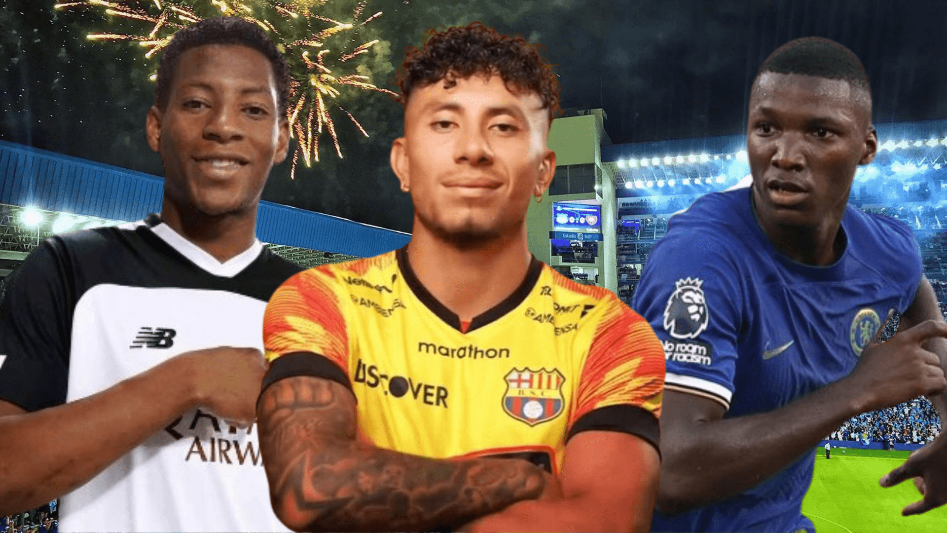 Gonzalo Plata, Joao Rojas y Moisés Caicedo en el Capwell (Foto tomada de: Emelec/Barcelona SC/Chelsea/El Universo)