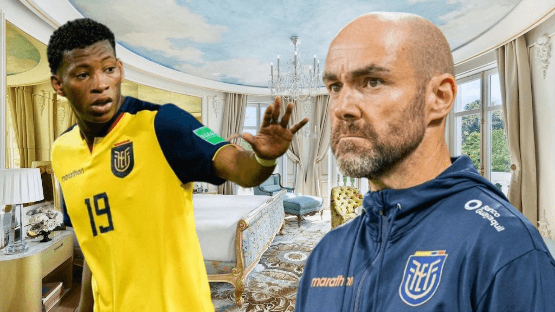 Gonzalo Plata y Félix Sánchez en un hotel de lujo (Foto tomada de: Esquire/La Tri)