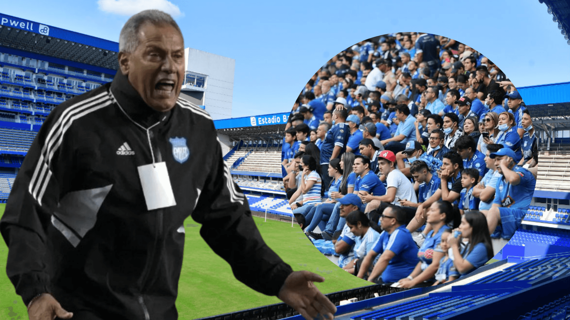 Hernán Torres enojado y los hinchas de Emelec tristes en el Estadio Capwell (Foto tomada de: El Universo/Extra/Antena 2)