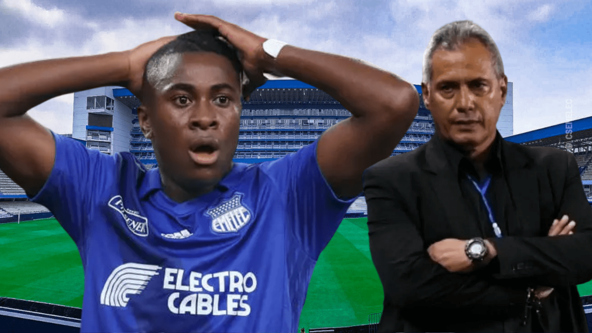 Hernán Torres y Bryan Carabalí en el Estadio Capwell (Foto tomada de: Emelec/API)