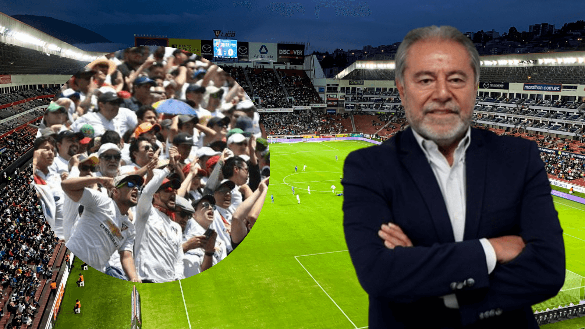 Isaac Álvarez y los hinchas de Liga de Quito en el Estadio Rodrigo Paz (Foto tomada de: Primicias/Liga de Quito)
