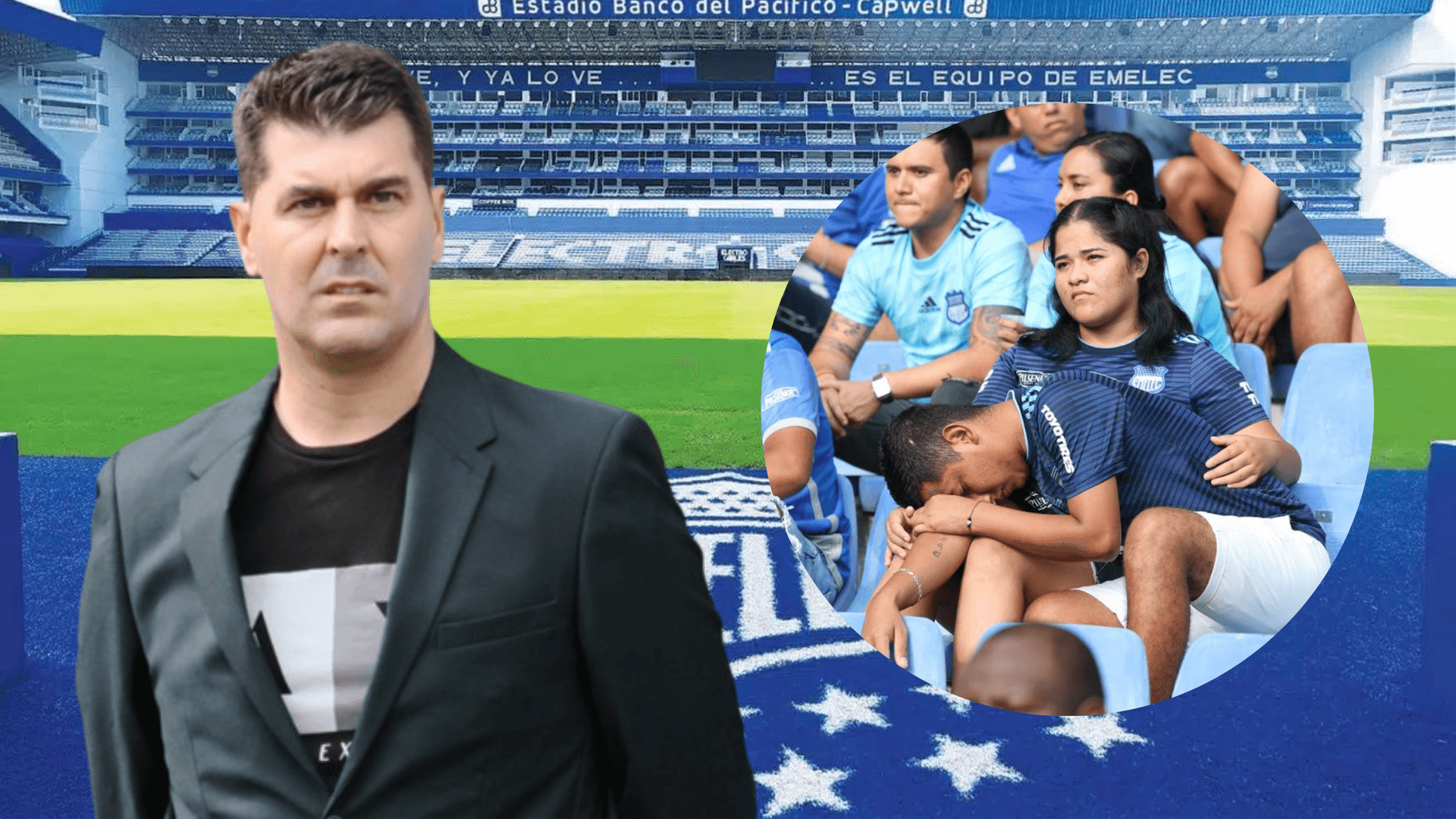Ismael Rescalvo e hinchas de Emelec (Foto tomada de: Emelec/EFE)