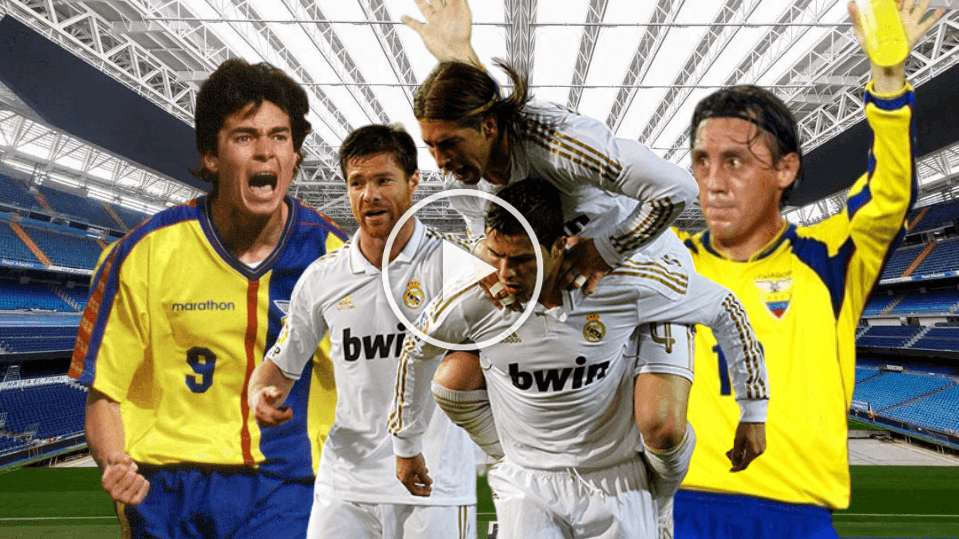Ivan Kaviedes y Alex Aguinaga festejando, Real Madrid celebra. Foto tomada de: Real Madrid/Historia con Wifi/Conmebol
