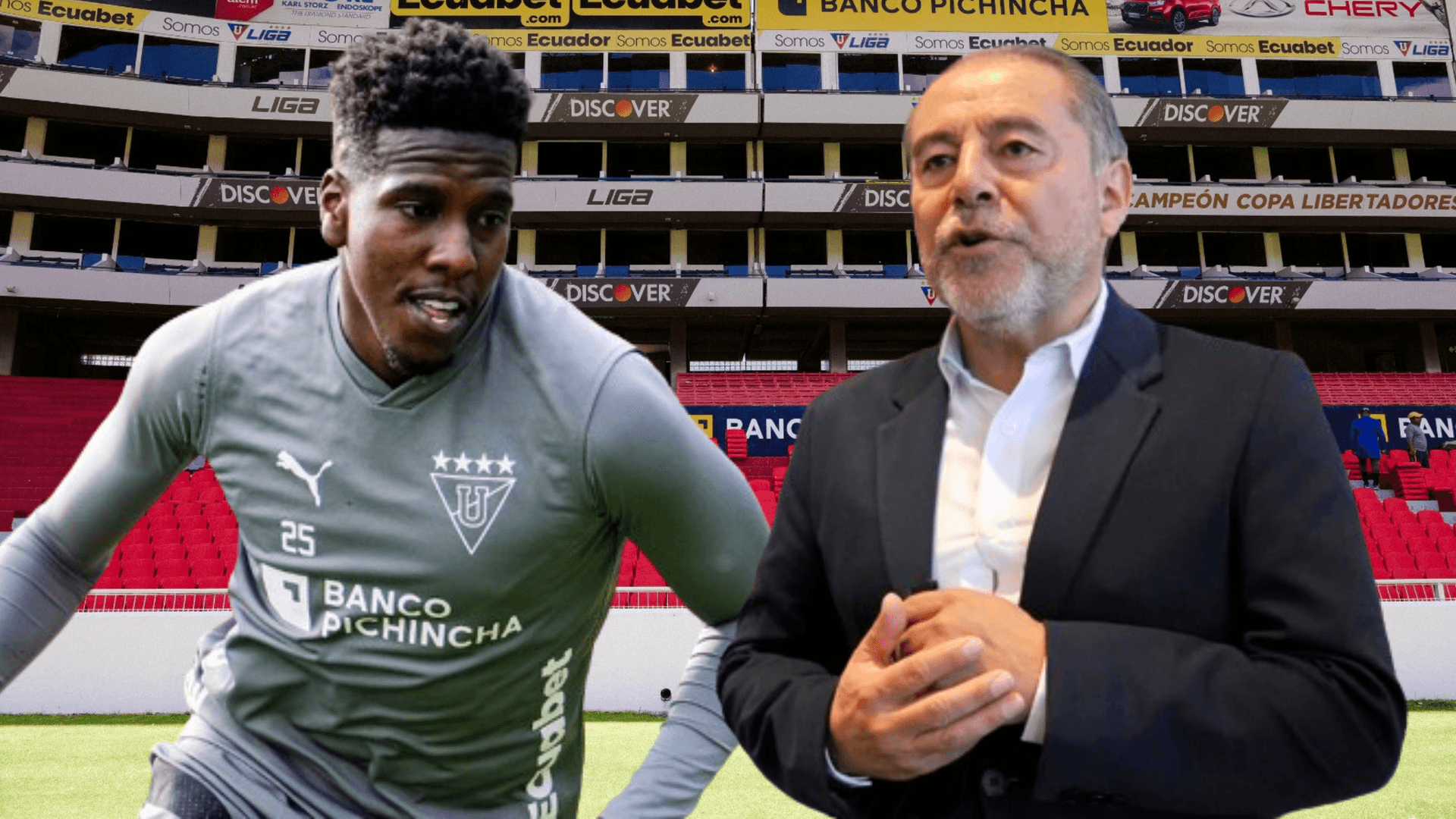Jan Hurtado e Isaac Álvarez en el Estadio Rodrigo Paz Delgado (Foto tomada de: Liga de Quito)