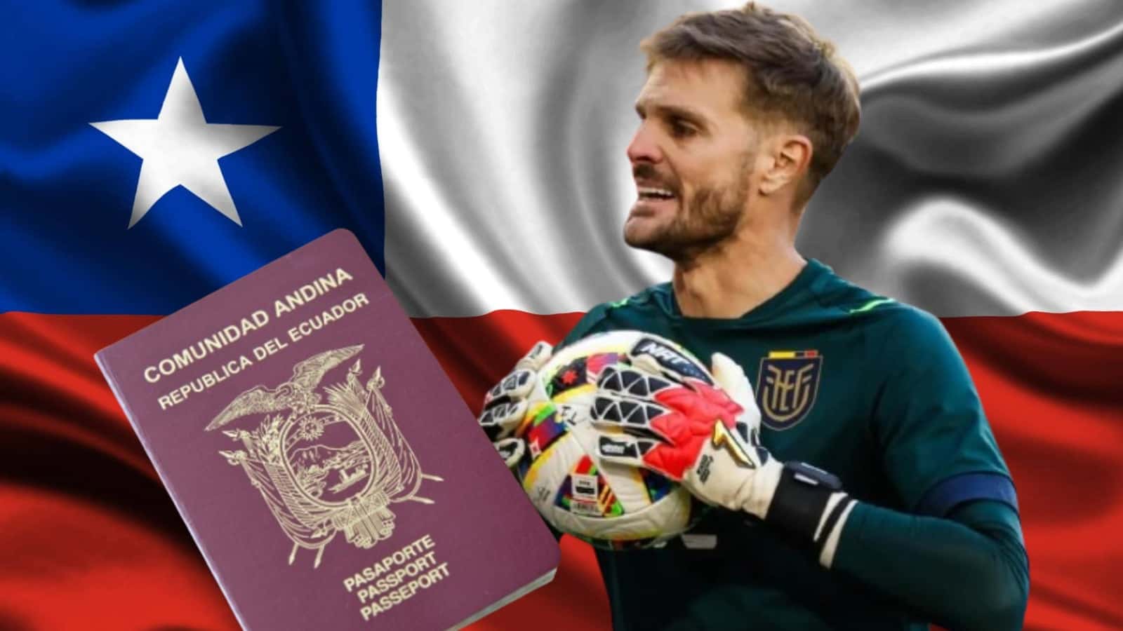 Javier Burrai sonriendo, pasaporte, bandera Chile. Foto tomada de: Instagram Javier Burrai/Walpapers.com