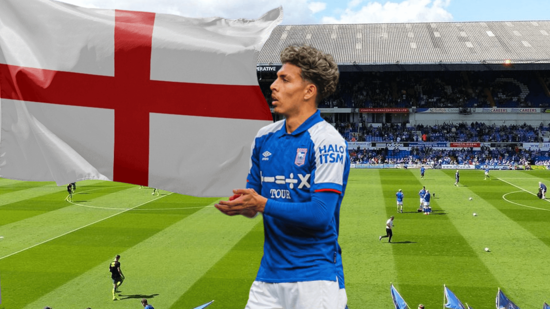 Jeremy Sarmiento aplaudiendo y bandera de Inglaterra
